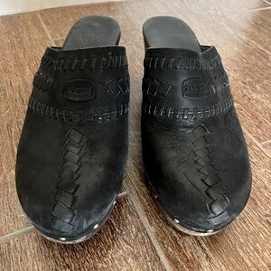 Ugg Clogs Vivica 1952 Womens 7 Black Leather Shearling Fleece Heel Studded 🌵8